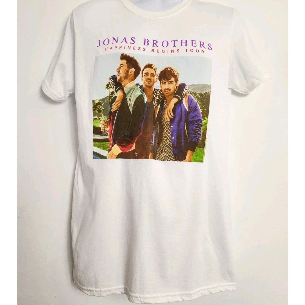 Jonas Brothers Happiness Begins Tour 2019 T-Shirt White Graphic Tee Adult Medium